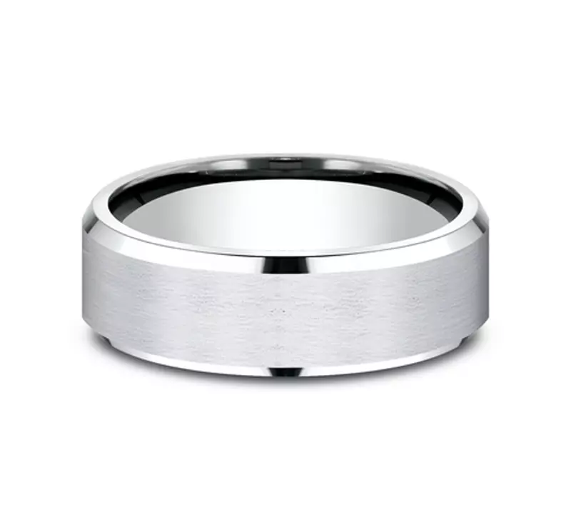 14K White Gold Satin Finish Beveled Edge Comfort Fit Band (7mm)