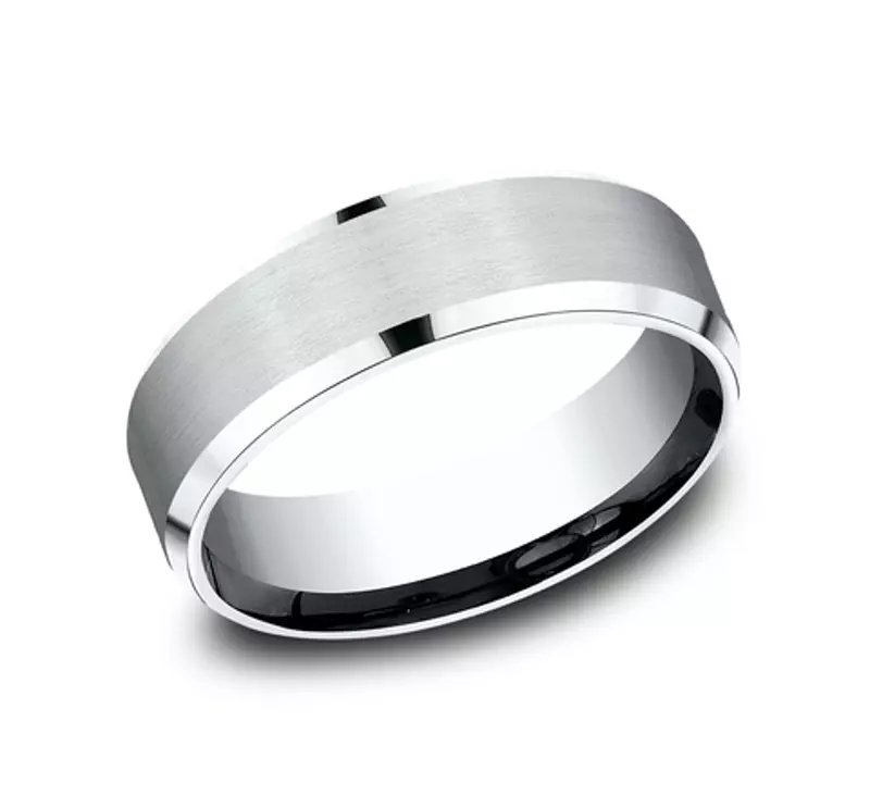 14K White Gold Satin Finish Beveled Edge Comfort Fit Band (7mm)