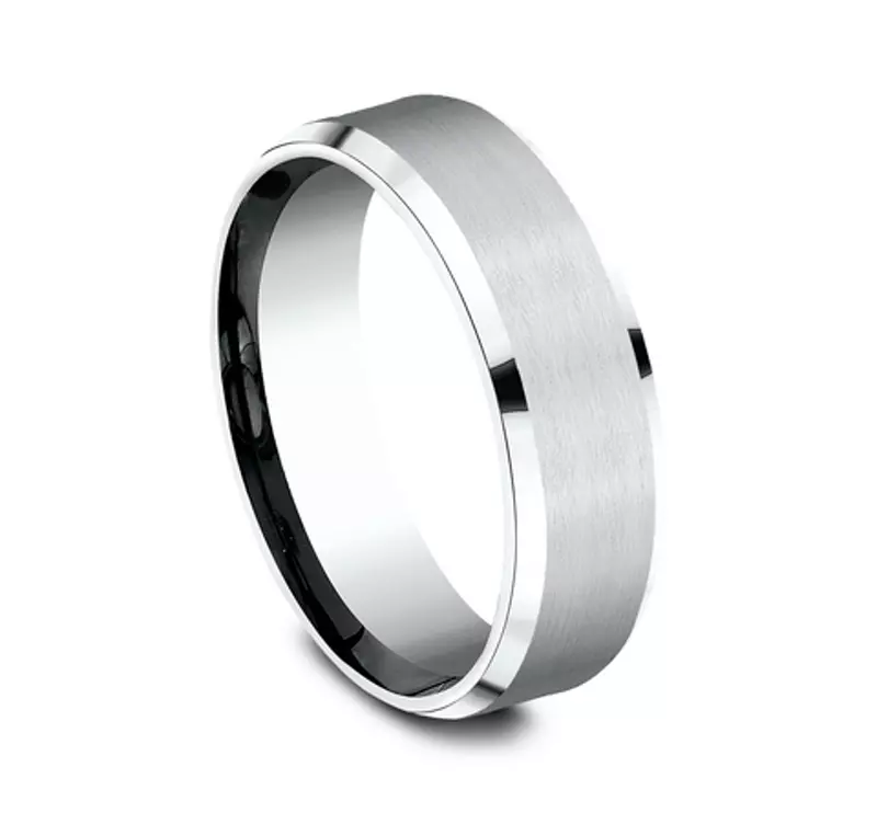 14K White Gold Satin Finish Beveled Edge Comfort Fit Band (7mm)