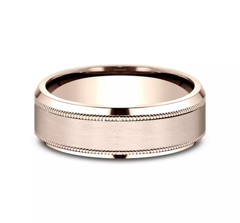 Satin Finish Milgrain Beveled Edge Comfort Fit Band (7mm)