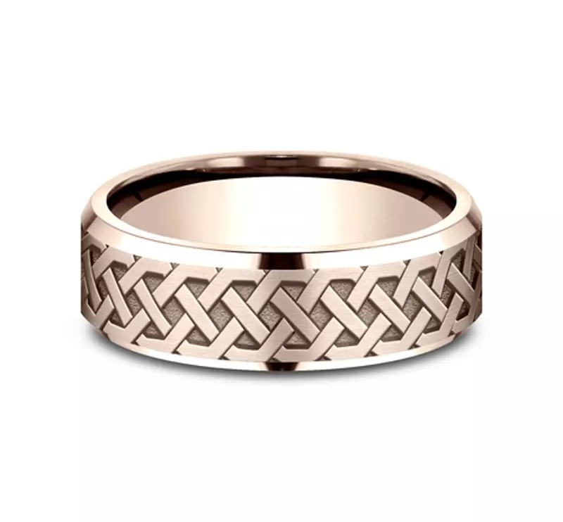 14K Rose Gold Celtic Love Knot Beveled Edge Comfort Fit Band (7mm)