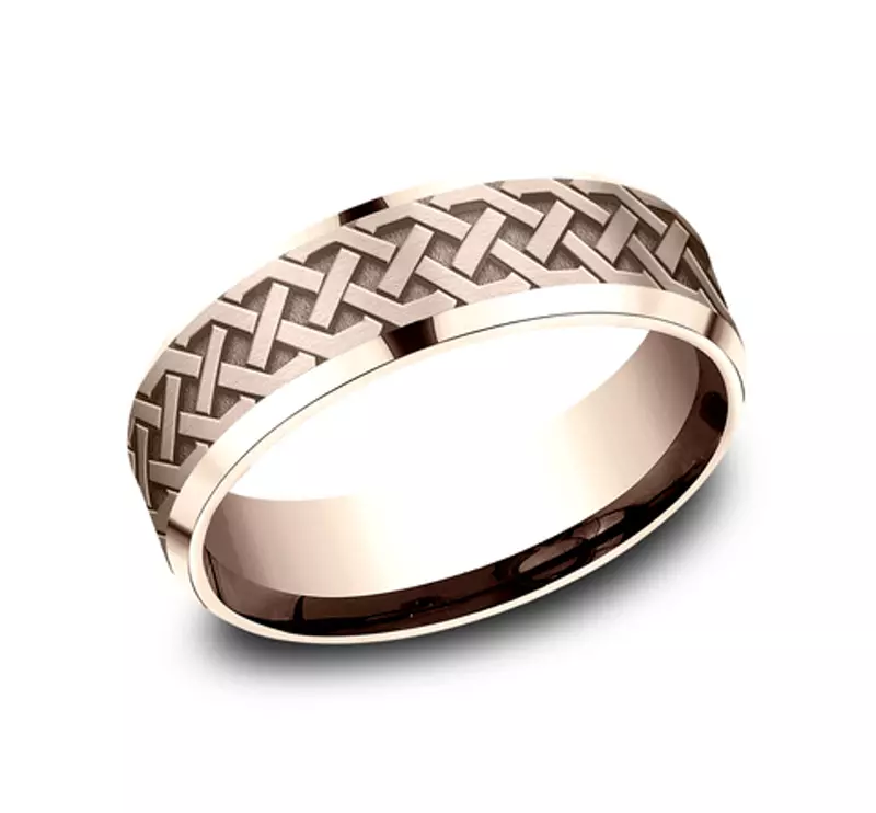 14K Rose Gold Celtic Love Knot Beveled Edge Comfort Fit Band (7mm)