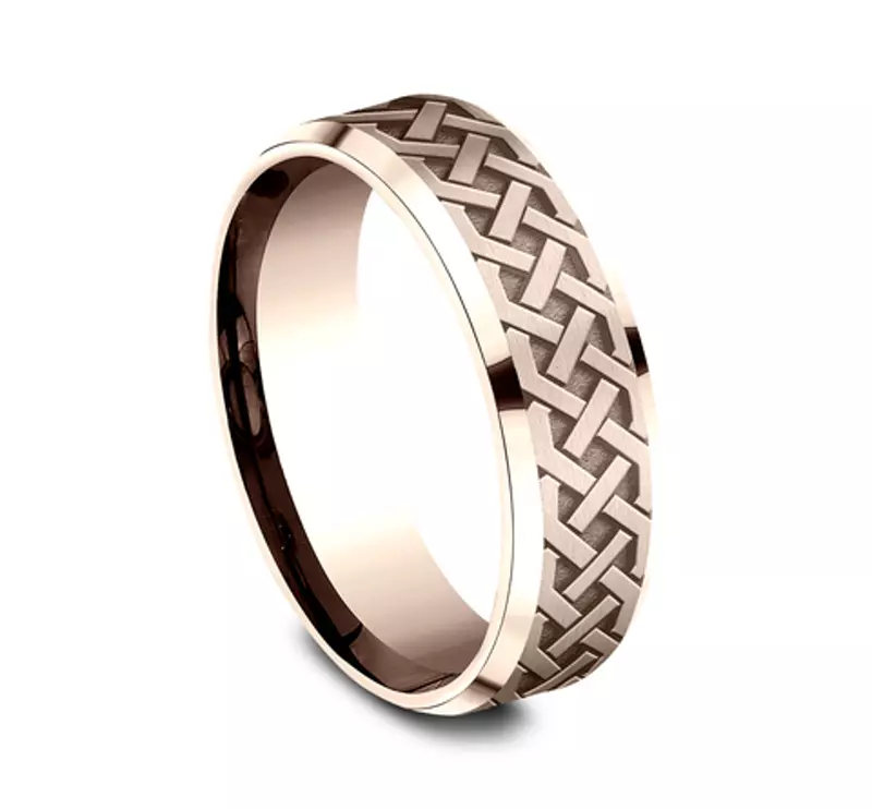 14K Rose Gold Celtic Love Knot Beveled Edge Comfort Fit Band (7mm)