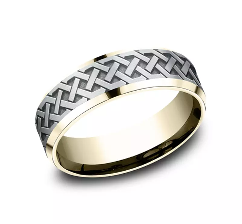 White Gold 14k & Yellow Gold 14k Celtic Love Knot Beveled Edge Comfort Fit Band (7mm)