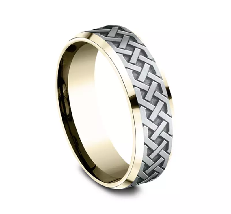 White Gold 14k & Yellow Gold 14k Celtic Love Knot Beveled Edge Comfort Fit Band (7mm)