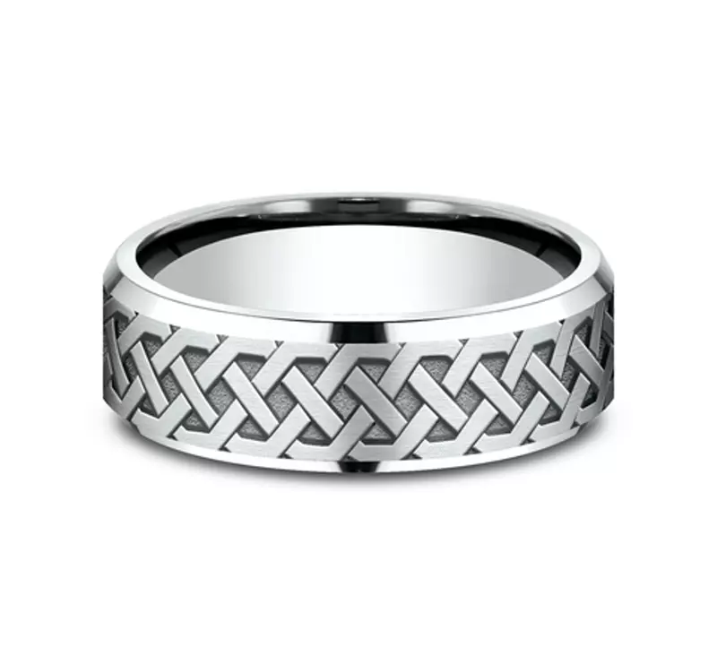 14K White Gold Celtic Love Knot Beveled Edge Comfort Fit Band (7mm)