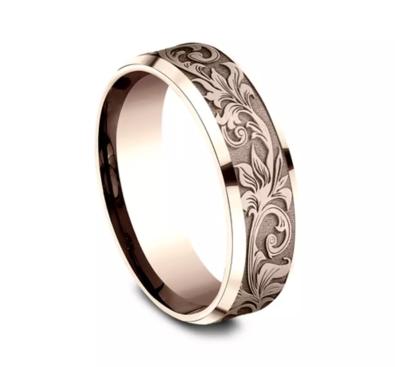 14K Rose Gold Voyager Finish Beveled Edge Comfort-Fit Band (7mm)