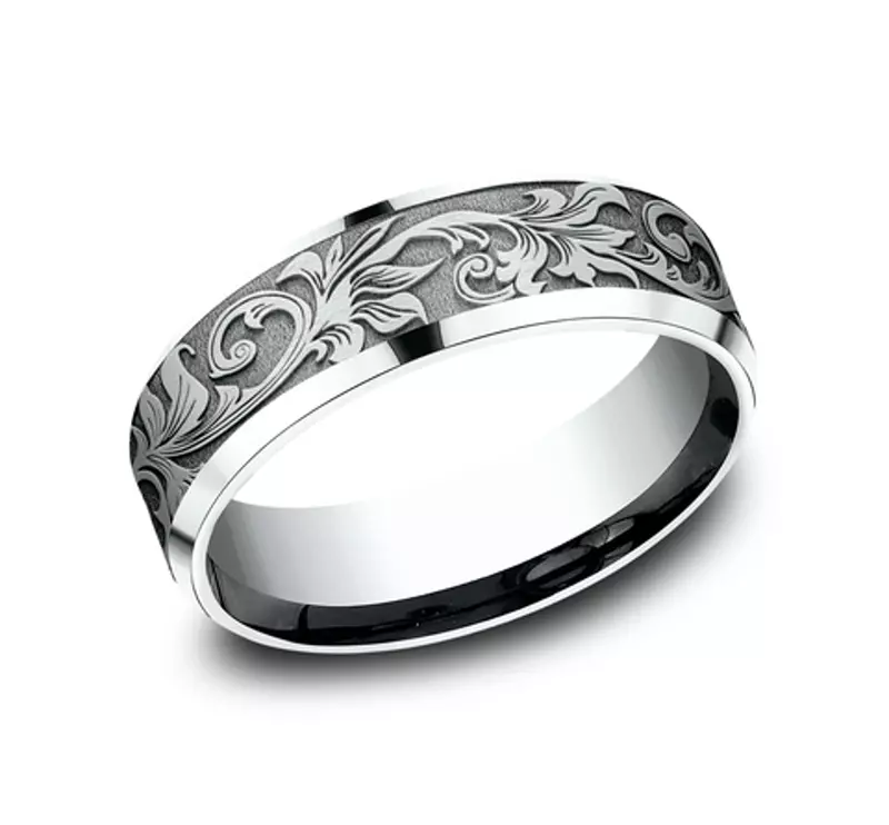 14K White Gold Voyager Finish Beveled Edge Comfort-Fit Band (7mm)