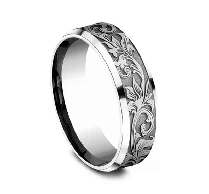 14K White Gold Voyager Finish Beveled Edge Comfort-Fit Band (7mm)
