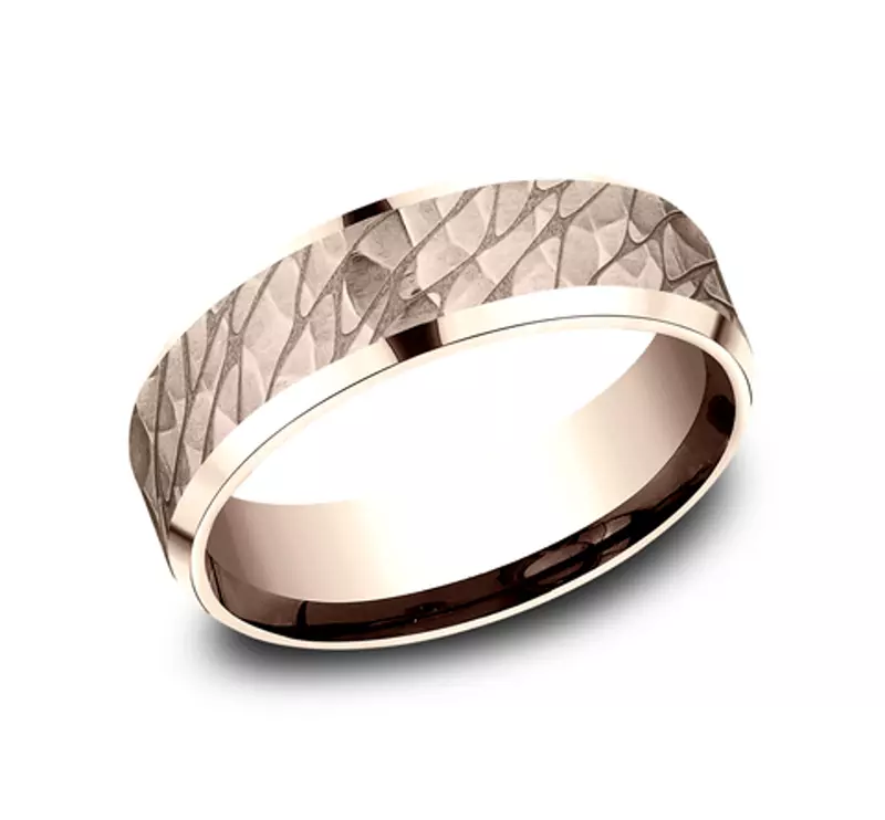 14K Rose Gold Canyon Finish Beveled Edge Comfort-Fit Band (7mm)