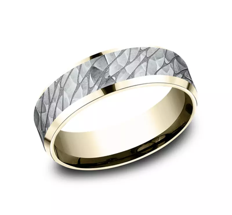 White Gold 14k & Yellow Gold 14k Canyon Finish Beveled Edge Comfort-Fit Band (7mm)