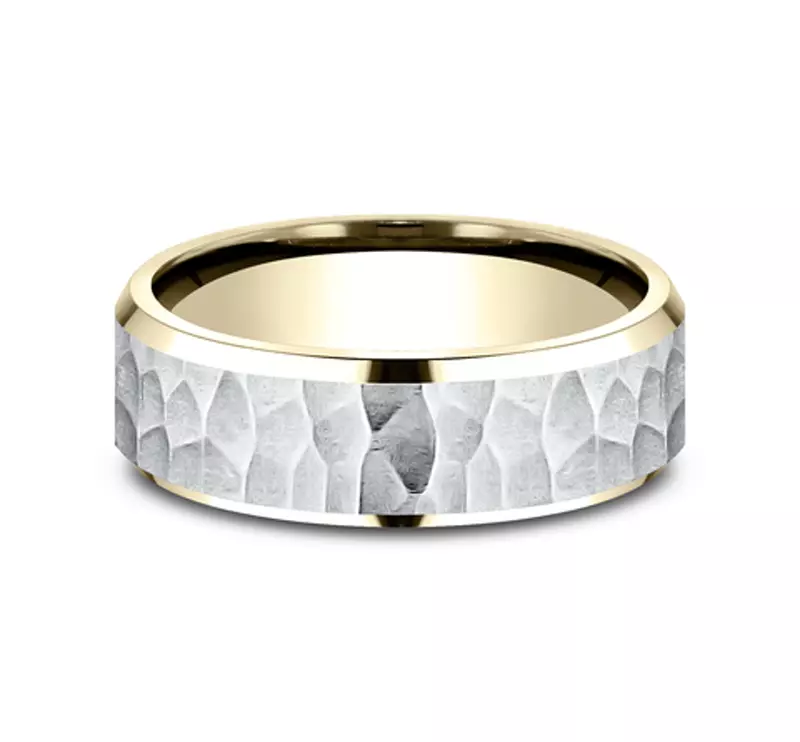 Hammered Bevel Two-Tone Comfort-Fit Band (7mm)