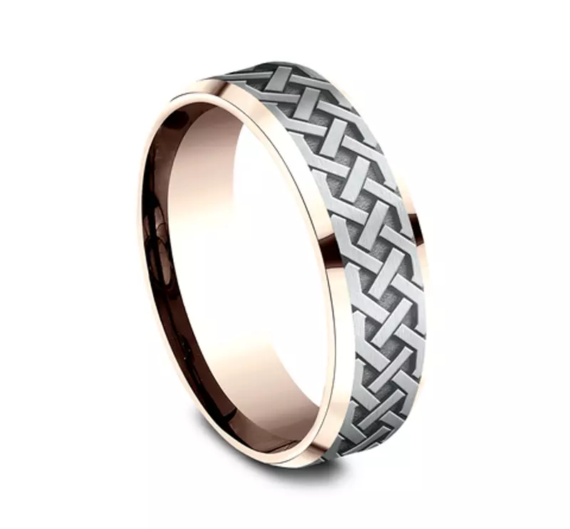 White Gold 14k & Rose Gold 14k Celtic Love Knot Beveled Edge Comfort Fit Band (7mm)