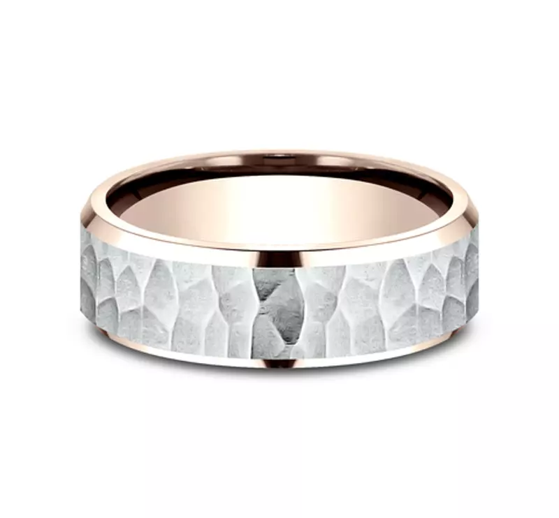 Hammered Bevel Two-Tone Comfort-Fit Band (7mm)