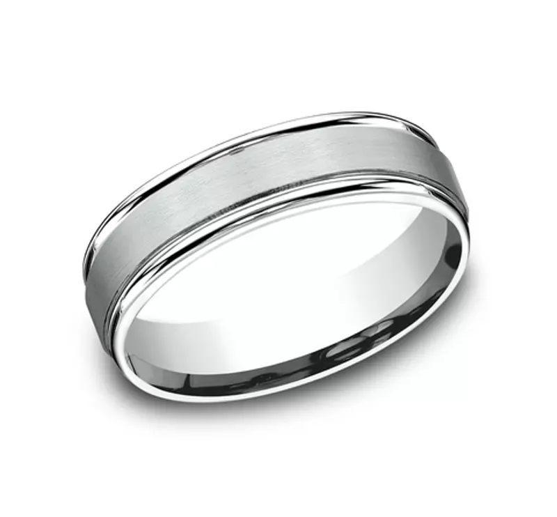 14K White Gold Satin Center Polished Edge Comfort-Fit Band (6mm)