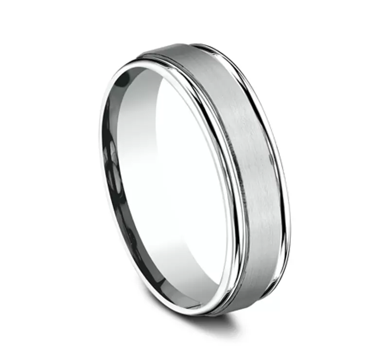 14K White Gold Satin Center Polished Edge Comfort-Fit Band (6mm)