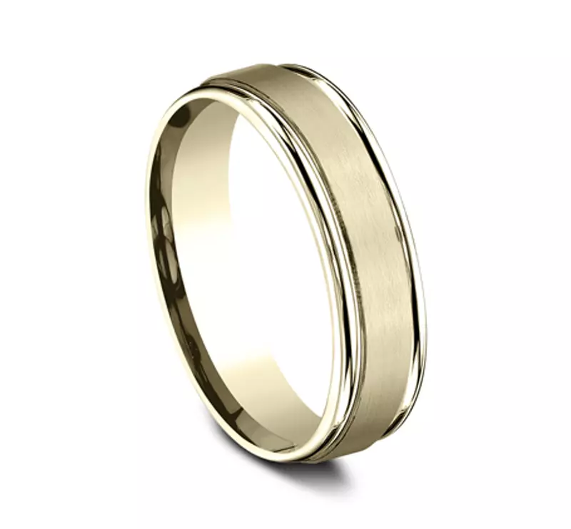14K Yellow Gold Satin Center Polished Edge Comfort-Fit Band (6mm)