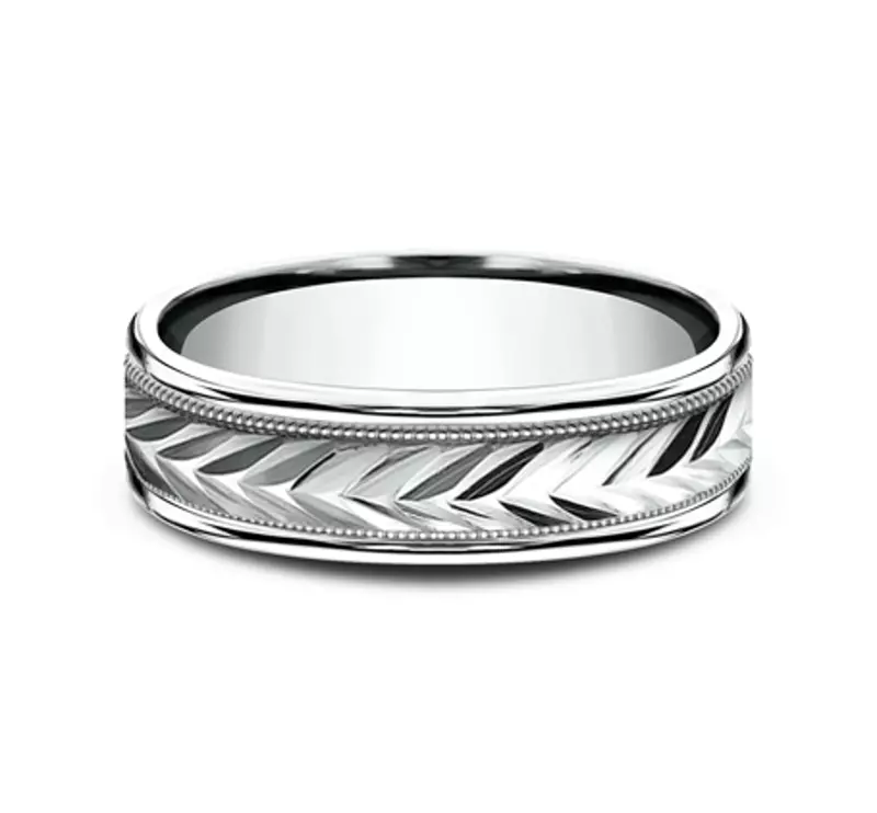 Platinum Etched Grain Beveled Edge Comfort-Fit Band (6mm)