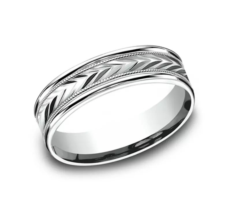 Platinum Etched Grain Beveled Edge Comfort-Fit Band (6mm)