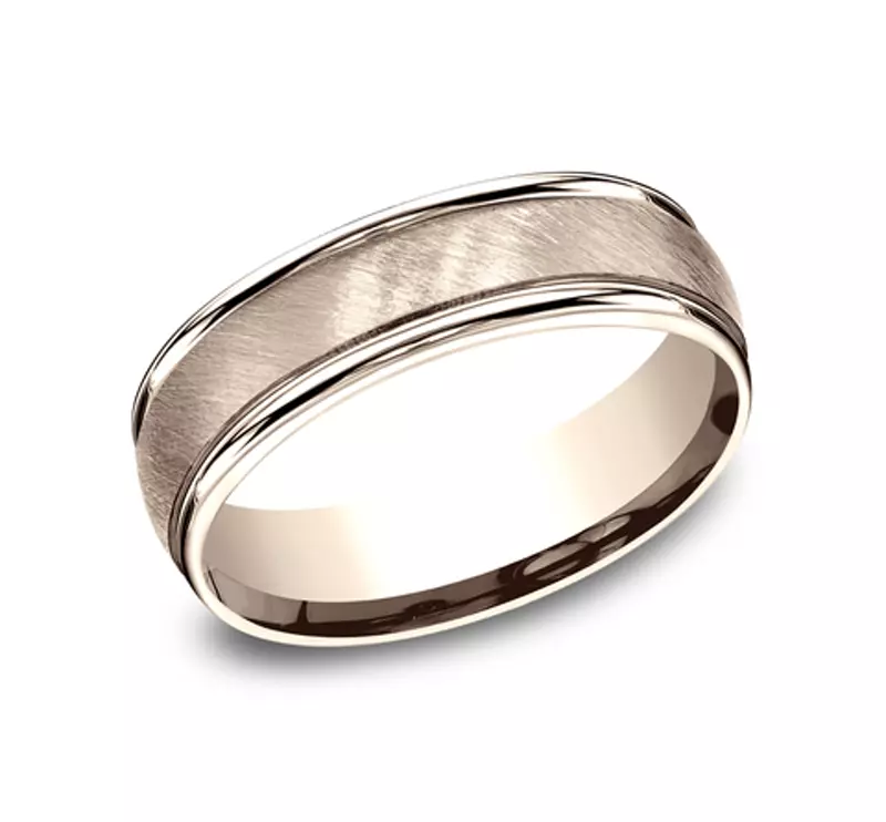 14K Rose Gold Cross Satin Round Edge Comfort-Fit Band (6mm)