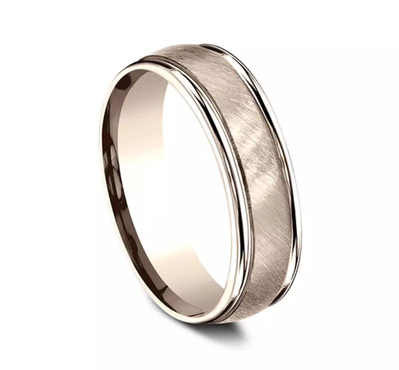 14K Rose Gold Cross Satin Round Edge Comfort-Fit Band (6mm)