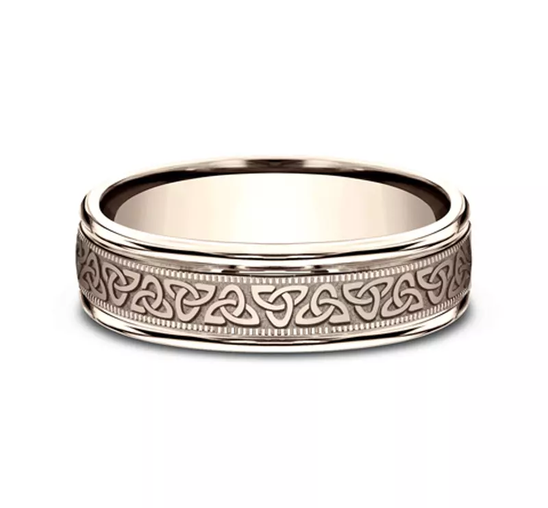 14K Rose Gold Celtic Triangle Knot Comfort-Fit Band (6mm)