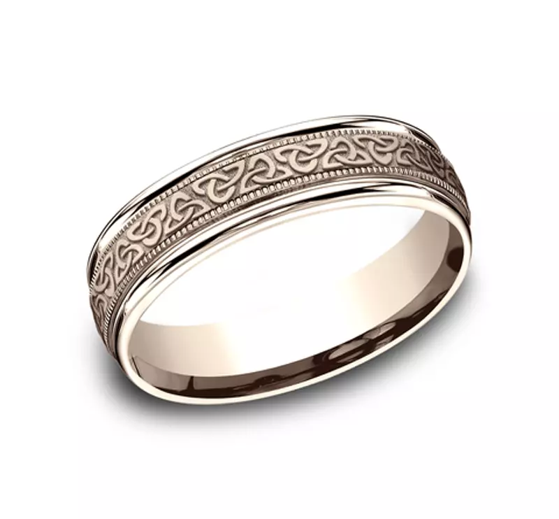 14K Rose Gold Celtic Triangle Knot Comfort-Fit Band (6mm)
