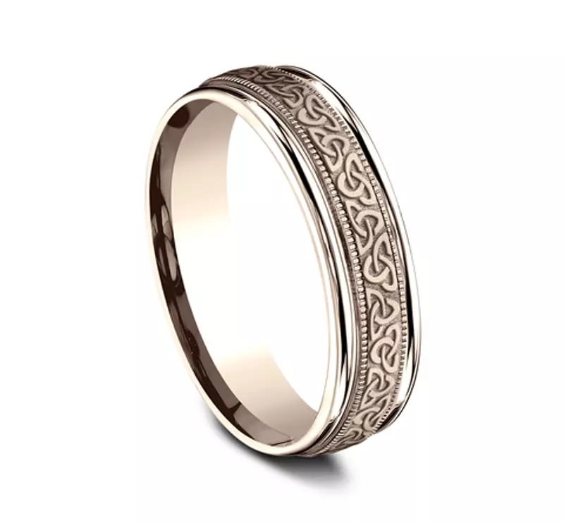 14K Rose Gold Celtic Triangle Knot Comfort-Fit Band (6mm)
