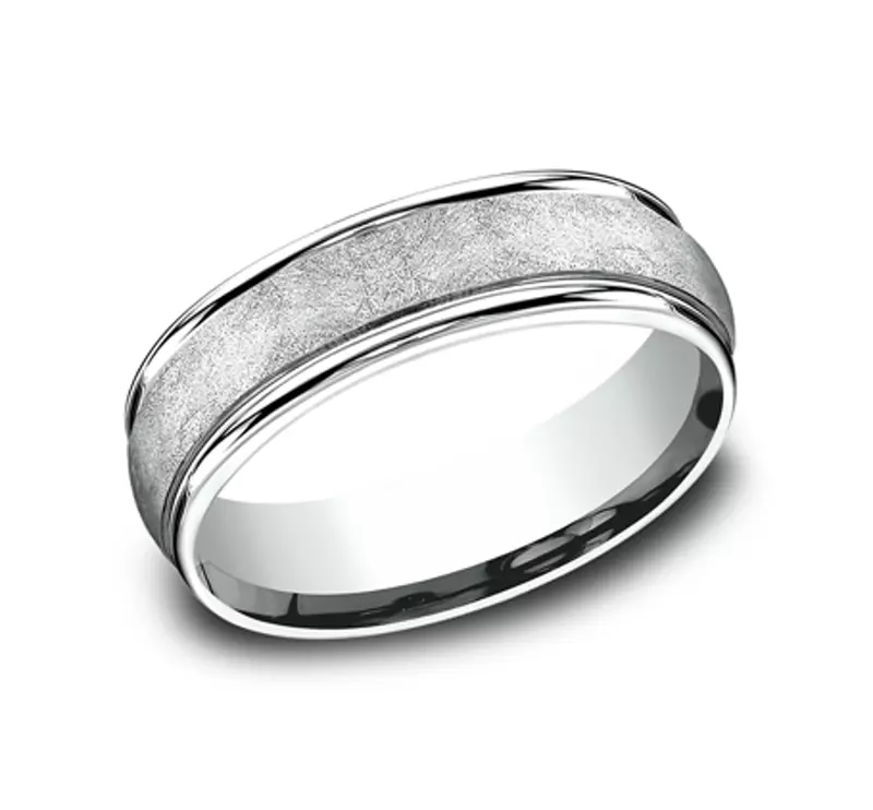 Platinum Linen Texture Drop Edge Comfort-Fit Band (6.5mm)
