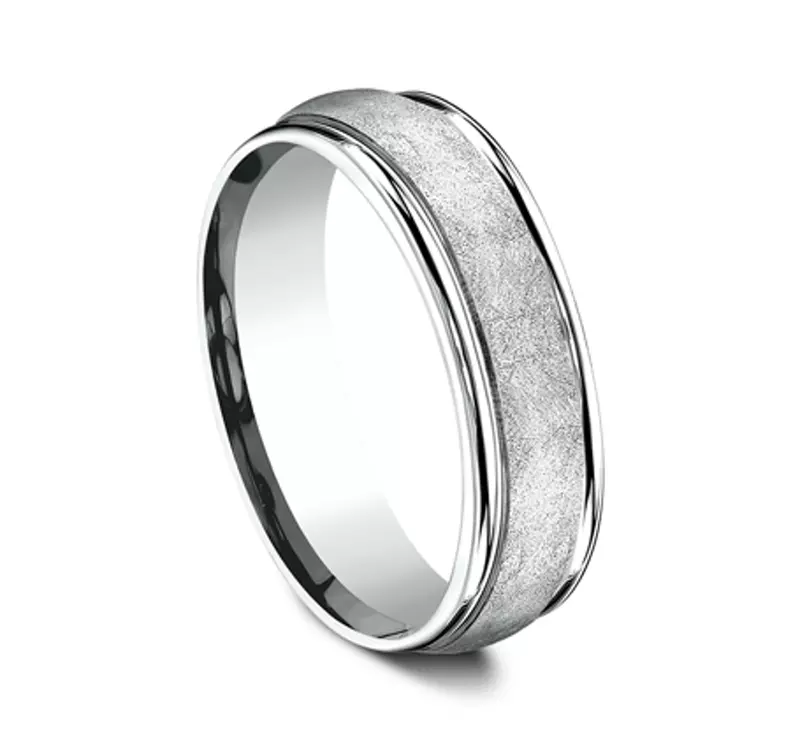Platinum Linen Texture Drop Edge Comfort-Fit Band (6.5mm)