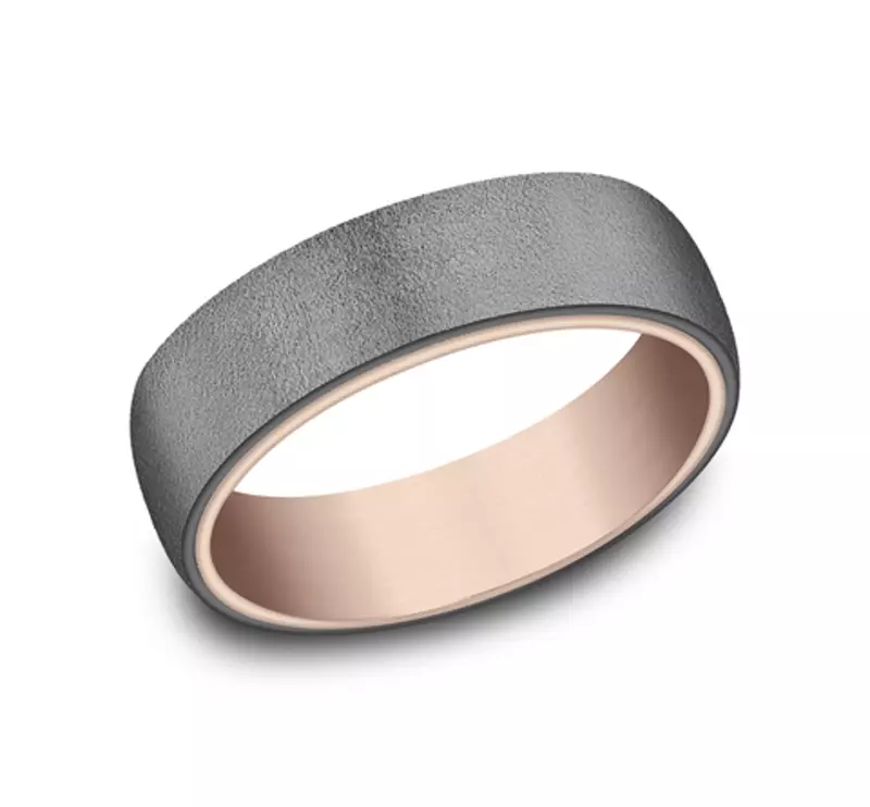 Rose Gold 14k & Tantalum Mineral Finish Tantalum Two-Tone Comfort-Fit Band (6.5mm)