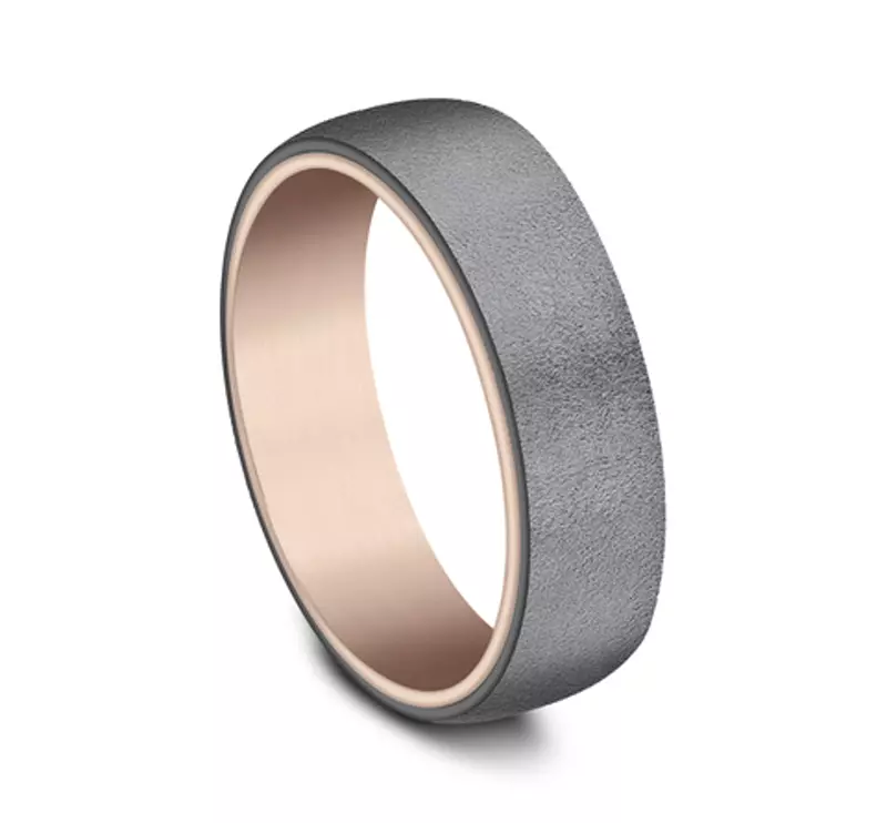 Rose Gold 14k & Tantalum Mineral Finish Tantalum Two-Tone Comfort-Fit Band (6.5mm)