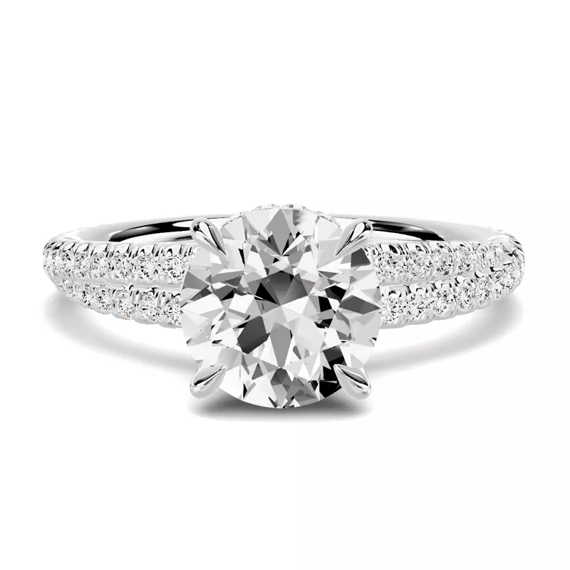 14K White Gold Avalon Double Pavé Crossover Hidden Halo Engagement Ring