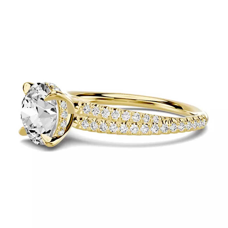 14K Yellow Gold Avalon Double Pavé Crossover Hidden Halo Engagement Ring