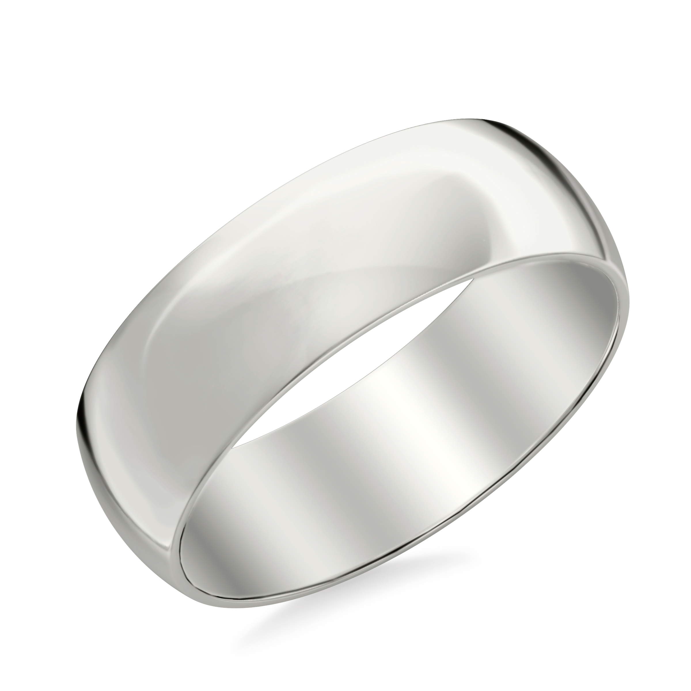 18K White Gold Low Dome Polished Band (7mm)