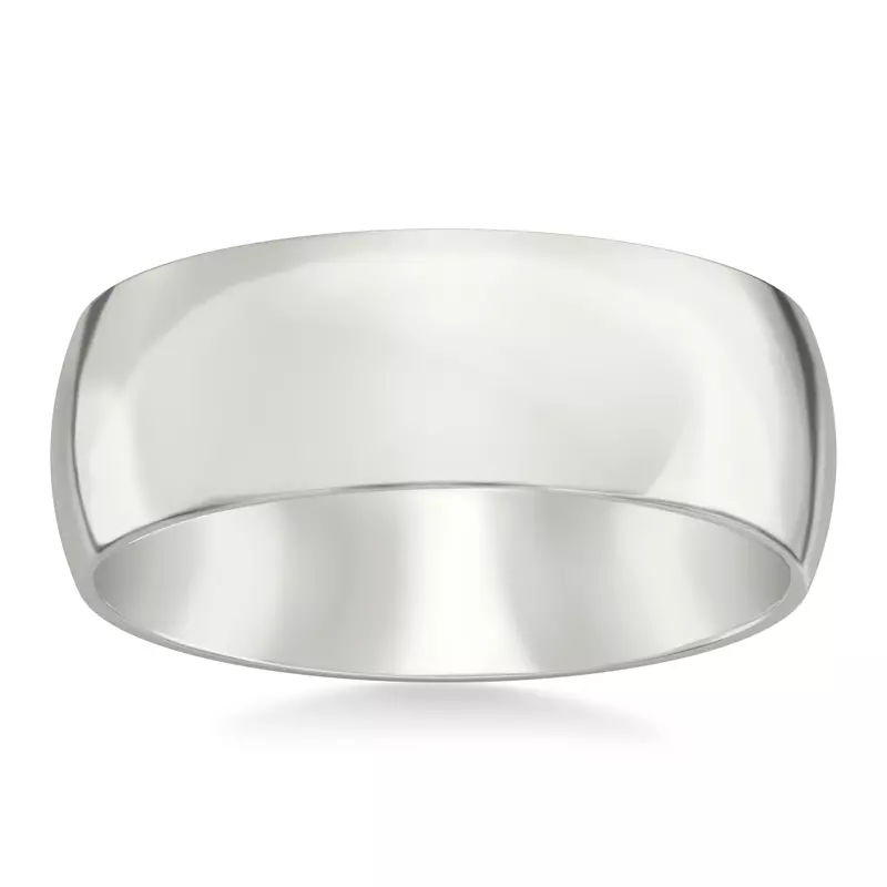 18K White Gold Low Dome Comfort Fit Polished Band (8mm)