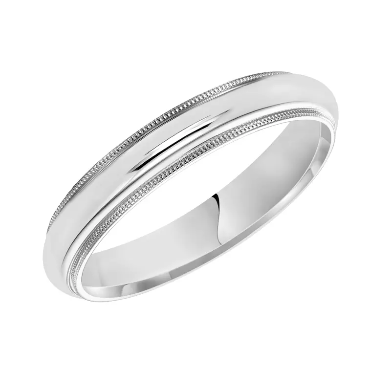 14K White Gold Milgrain Low Dome Comfort Fit Polished Band (3mm)