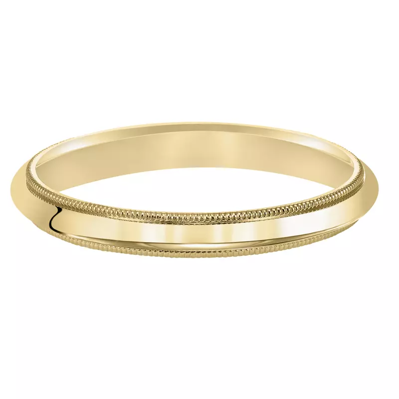 18K Yellow Gold Milgrain Low Dome Comfort Fit Polished Band (3mm)