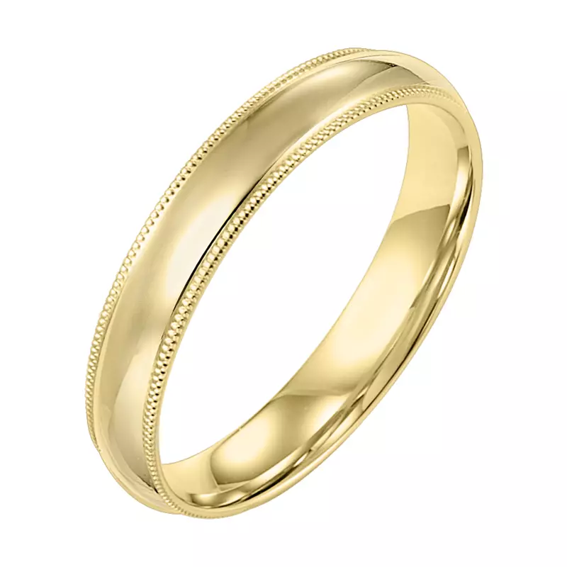 14K Yellow Gold Milgrain Low Dome Comfort Fit Polished Band (4mm)
