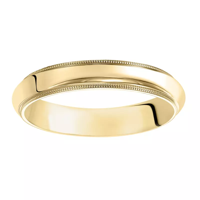14K Yellow Gold Milgrain Low Dome Comfort Fit Polished Band (4mm)