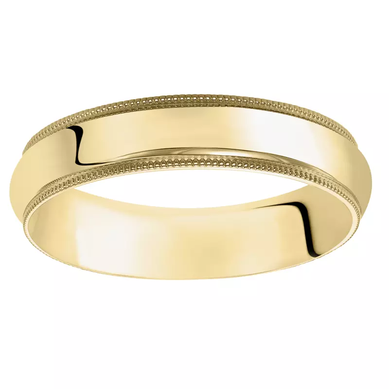 14K Yellow Gold Milgrain Low Dome Comfort Fit Polished Band (5mm)