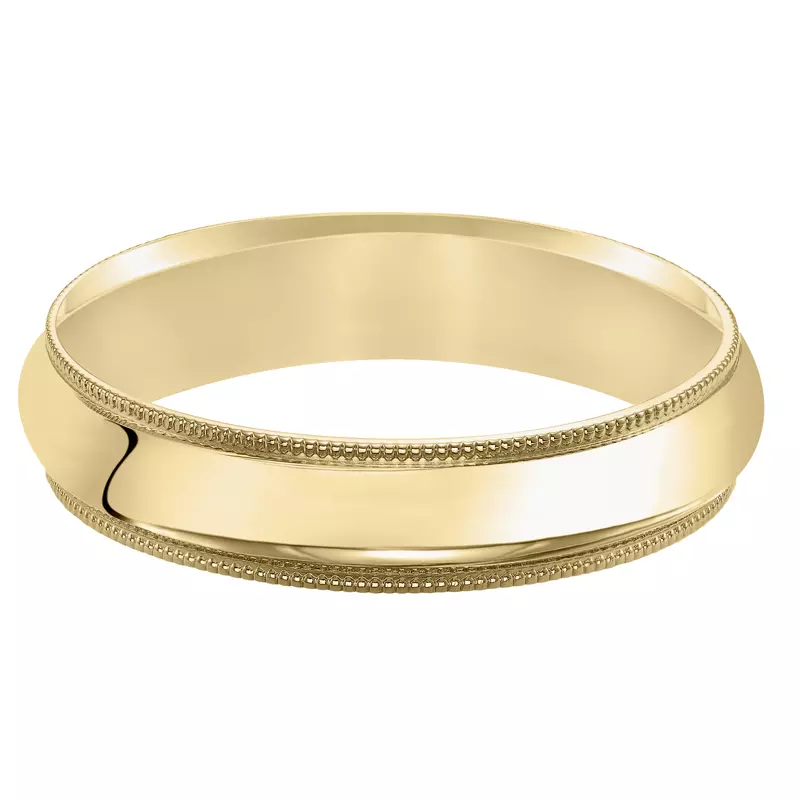 18K Yellow Gold Milgrain Low Dome Comfort Fit Polished Band (5mm)