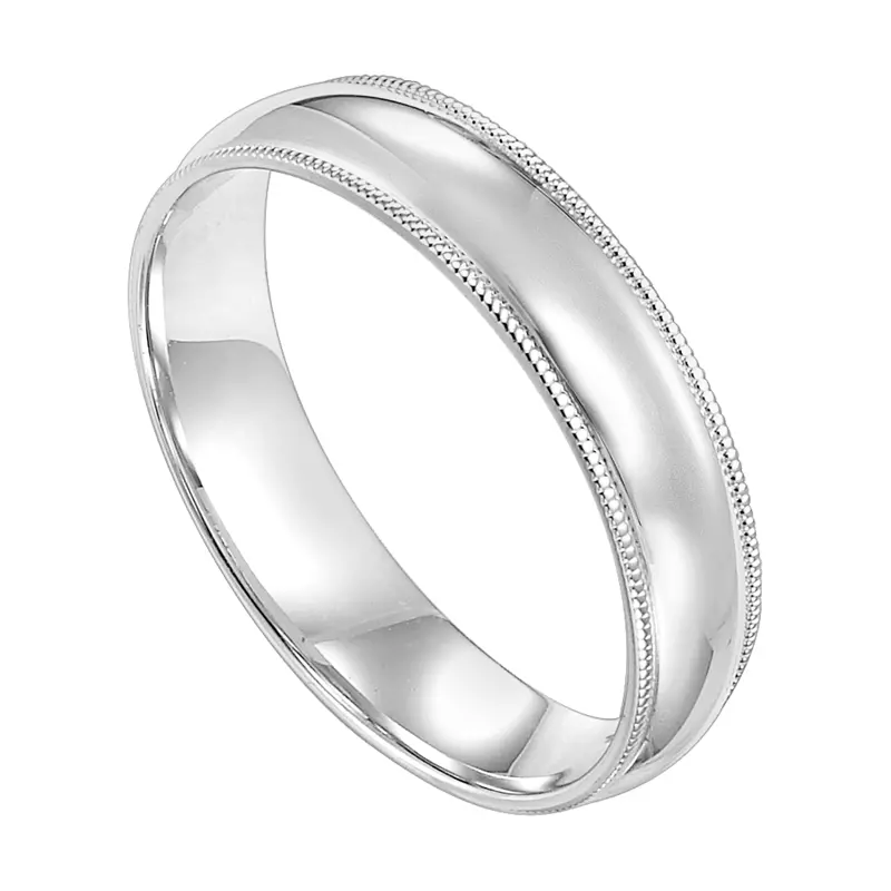 14K White Gold Milgrain Low Dome Comfort Fit Polished Band (6mm)