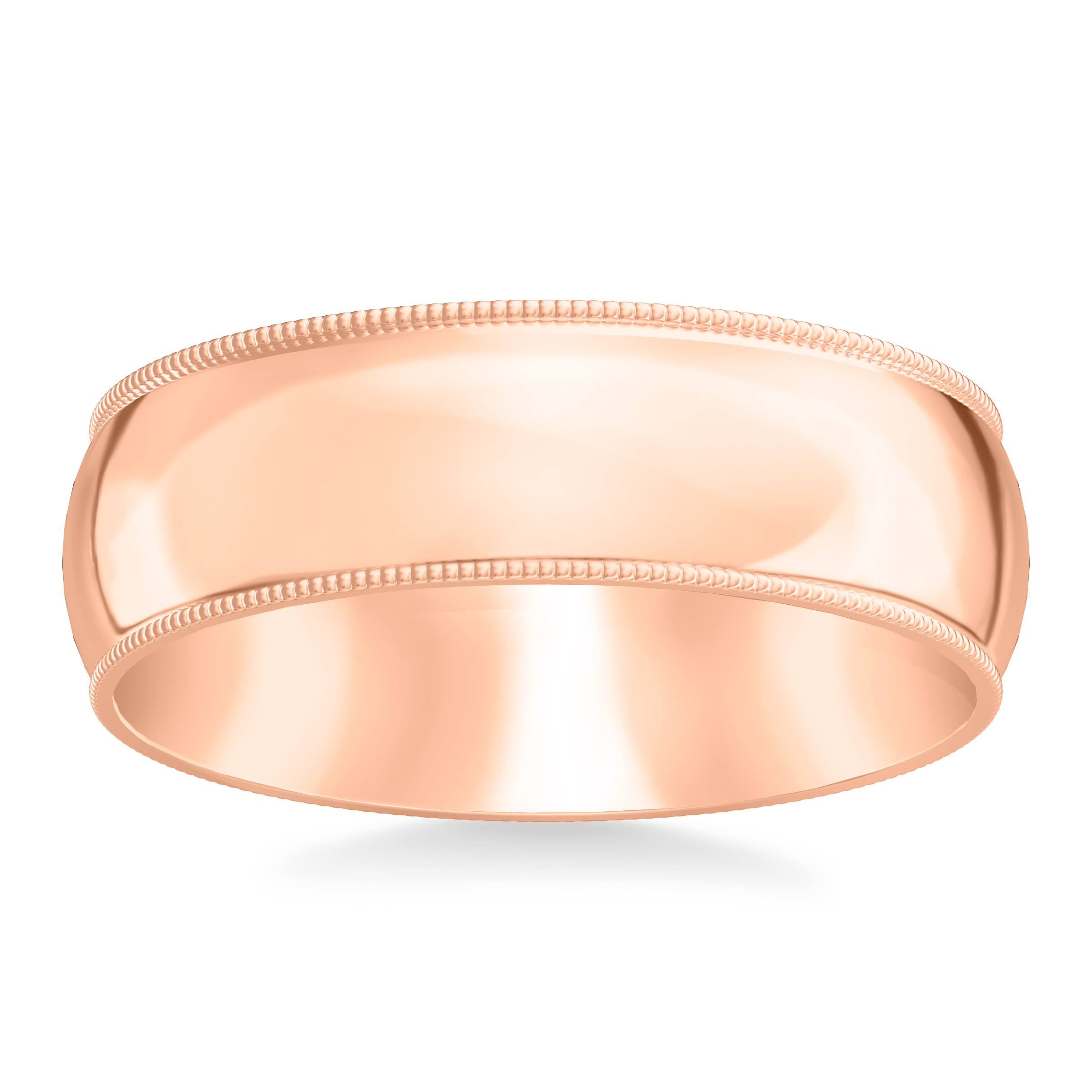 14K Rose Gold Milgrain Low Dome Comfort Fit Polished Band (7mm)
