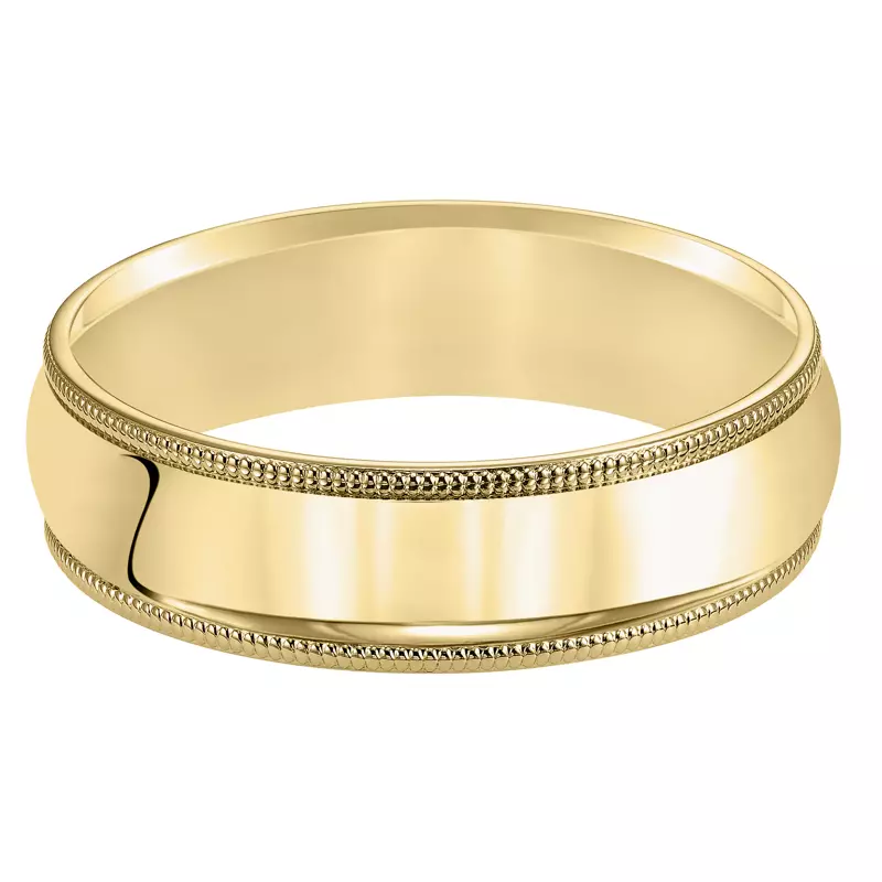 14K Yellow Gold Milgrain Low Dome Comfort Fit Polished Band (7mm)