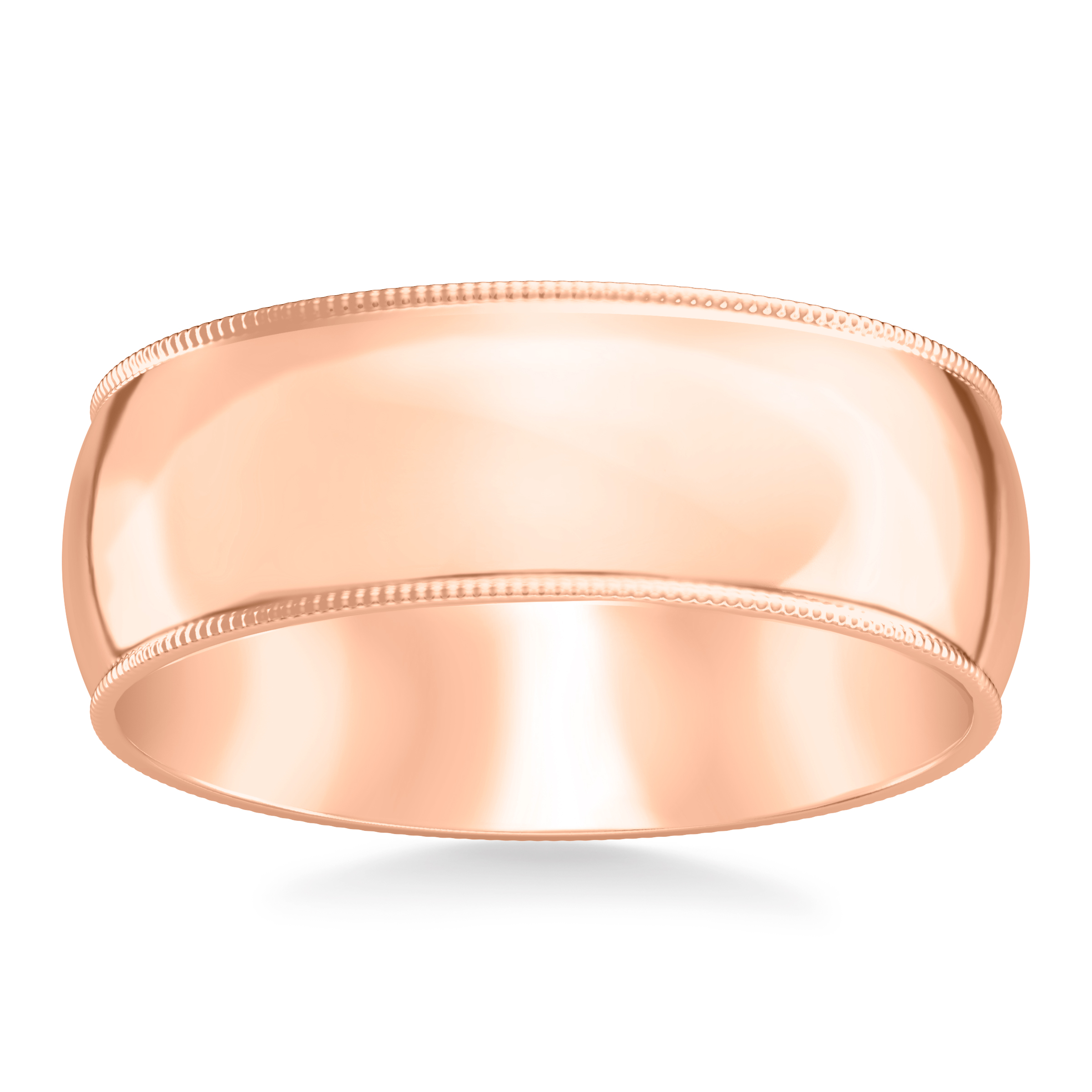 14K Rose Gold Milgrain Low Dome Comfort Fit Polished Band (8mm)