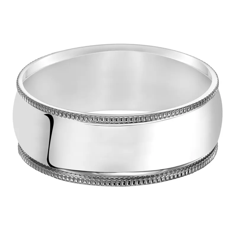 14K White Gold Milgrain Low Dome Comfort Fit Polished Band (8mm)