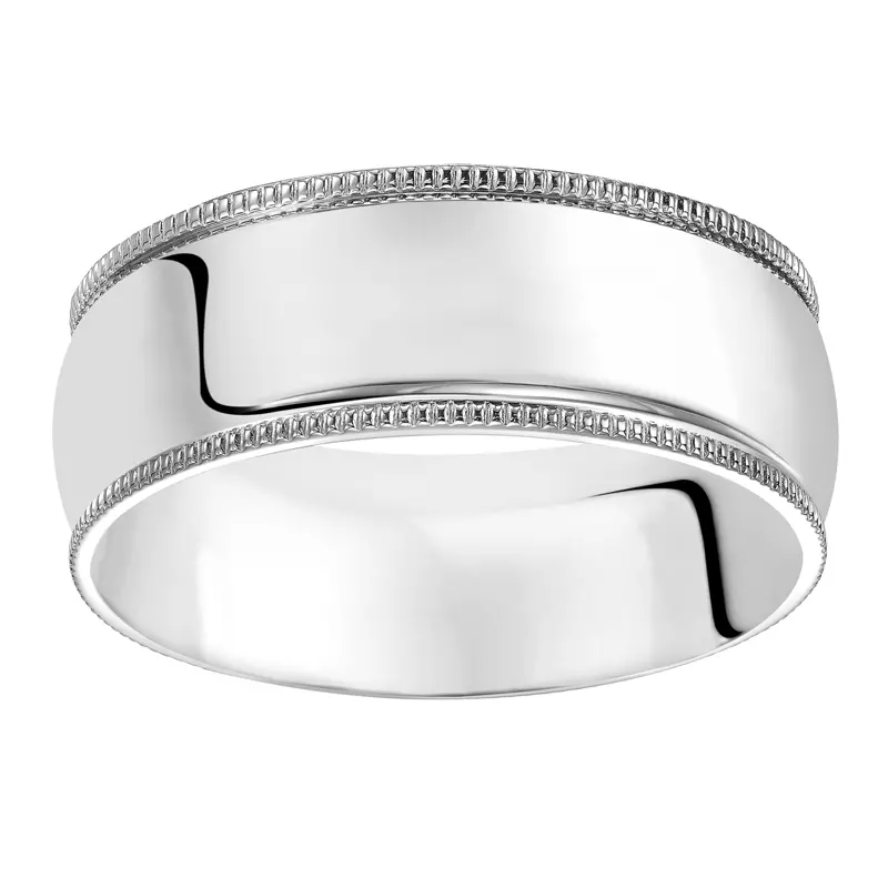 14K White Gold Milgrain Low Dome Comfort Fit Polished Band (8mm)