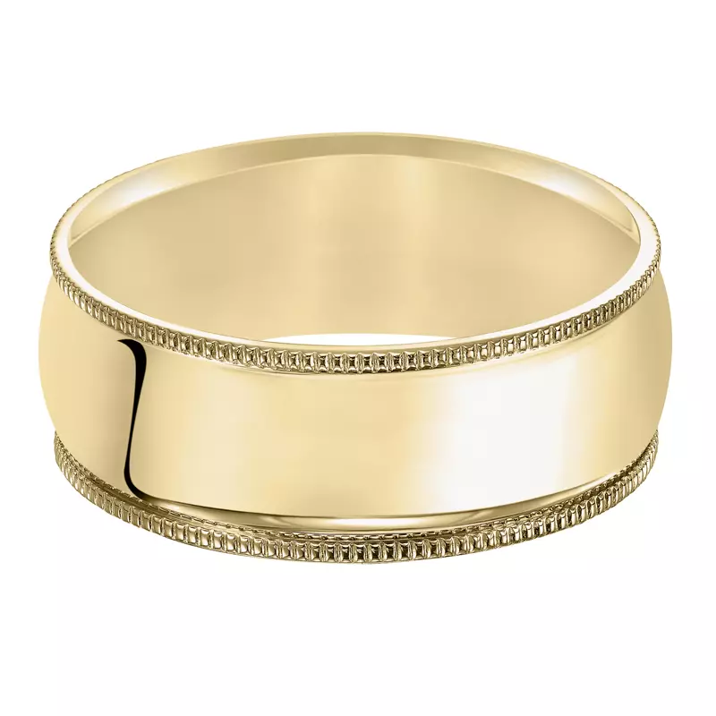 14K Yellow Gold Milgrain Low Dome Comfort Fit Polished Band (8mm)