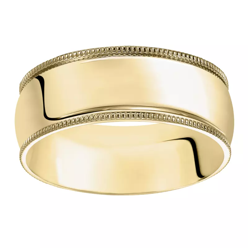 14K Yellow Gold Milgrain Low Dome Comfort Fit Polished Band (8mm)